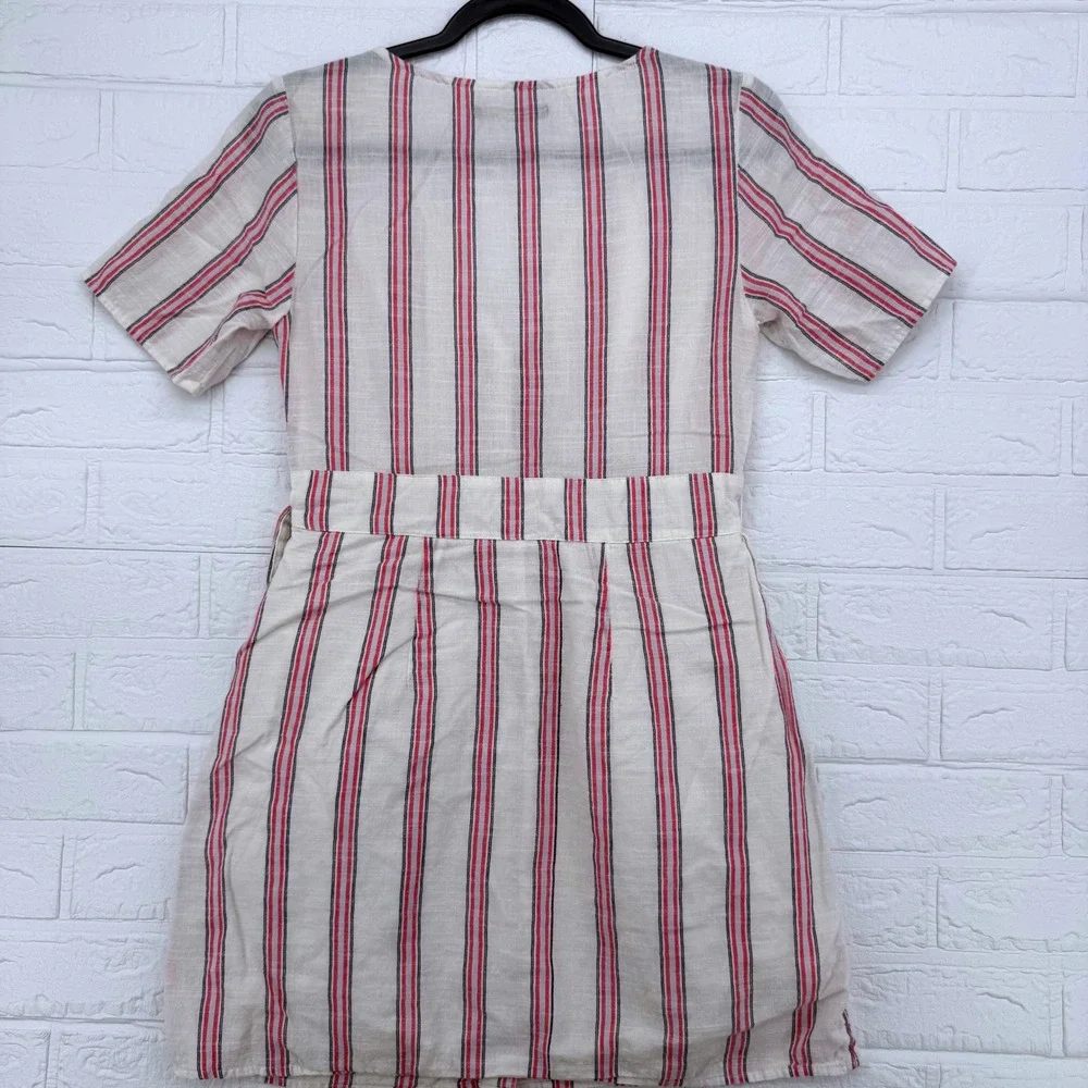 Abercrombie & Fitch Button Front Dress Women Sz S Striped V-Neck Mini Tie Waist